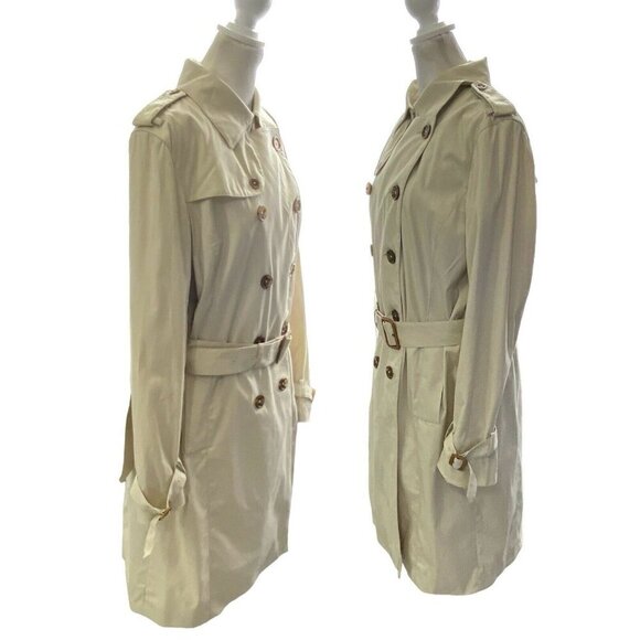 BROOKS BROTHERS Women 346 Trench Coat Size 12 Cream Long Line Button Belted - Picture 2 of 16